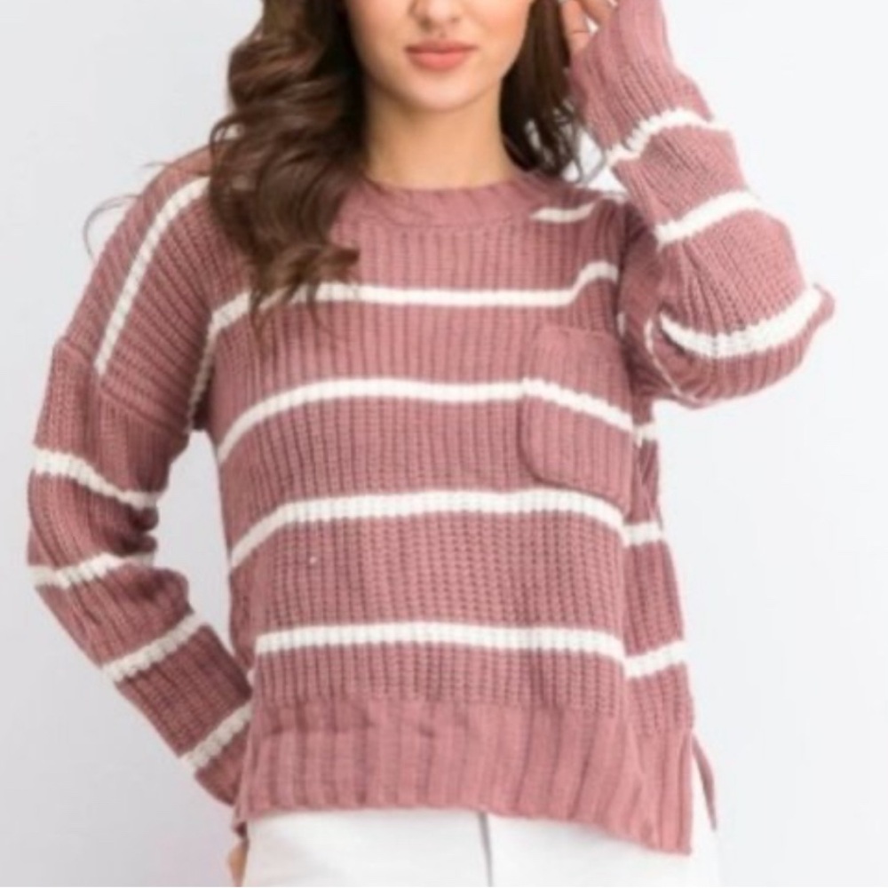 Pink Rose Rosewood Striped Sweater pink white size Medium